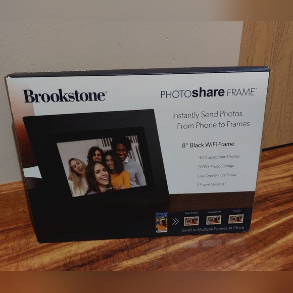 New Brookstone 8" Black WiFi Photoshare Frame - Picture 1 of 10
